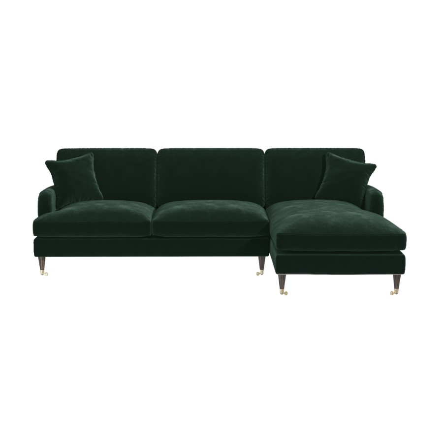 GRADE A2 - 3 Seater Right Hand Facing L Shaped Sofa in Dark Green Velvet - Payton
