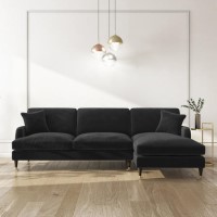 GRADE A2 - Black Velvet Right Hand Facing L Shaped Sofa - Seats 4 - Payton