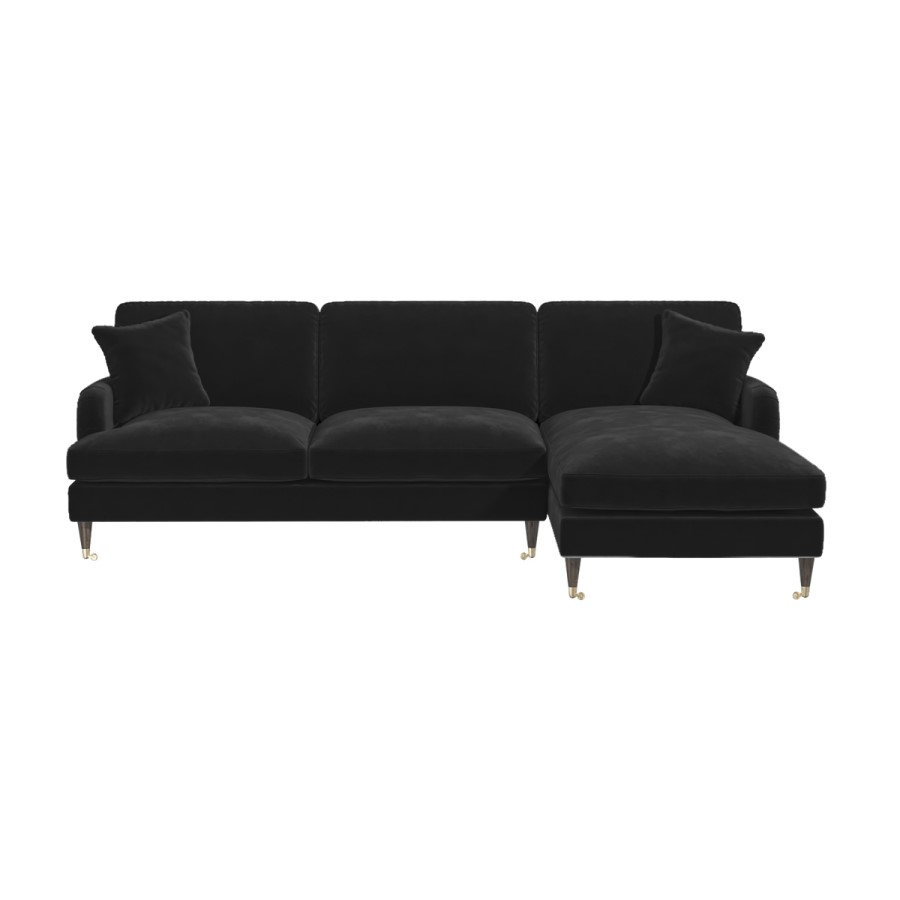 Black Velvet Right Hand Facing 4 Seater Chaise Corner Sofa - Payton