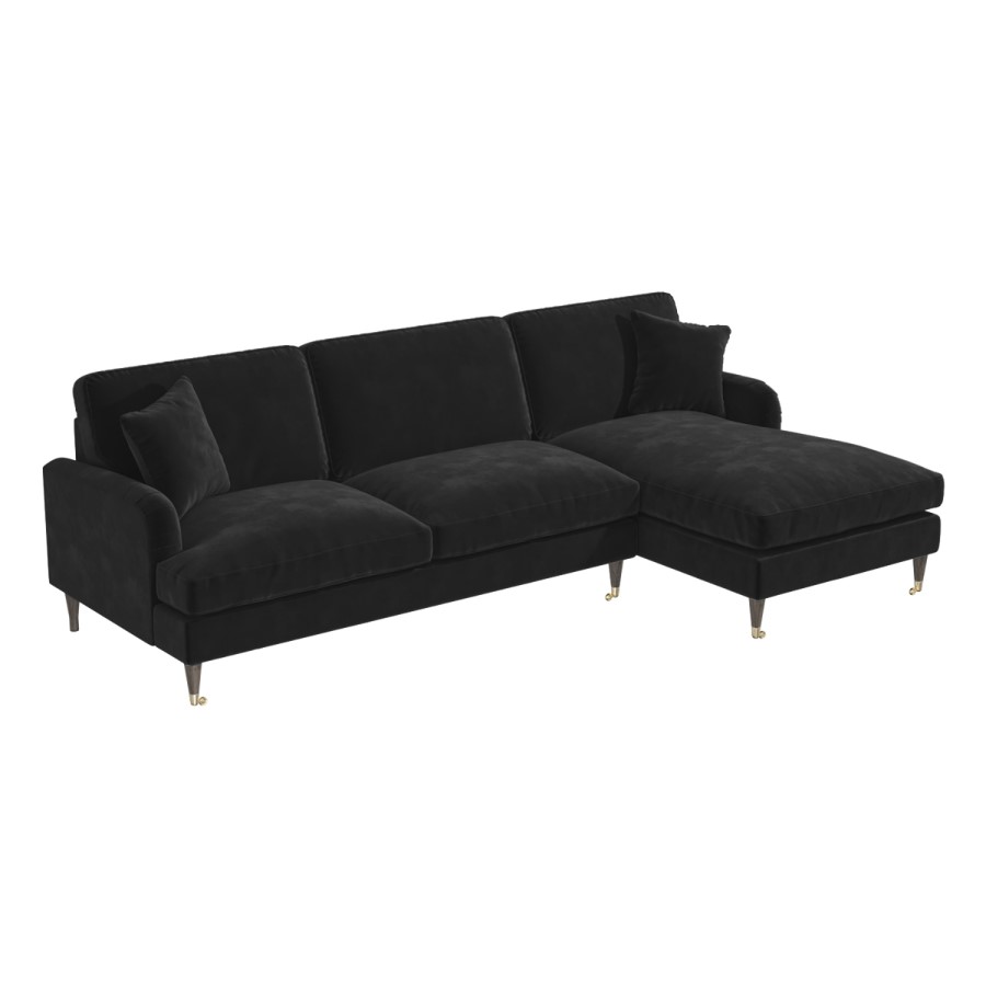 Black Velvet Right Hand Facing 4 Seater Chaise Corner Sofa - Payton