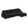 Black Velvet Right Hand Facing 4 Seater Chaise Corner Sofa - Payton