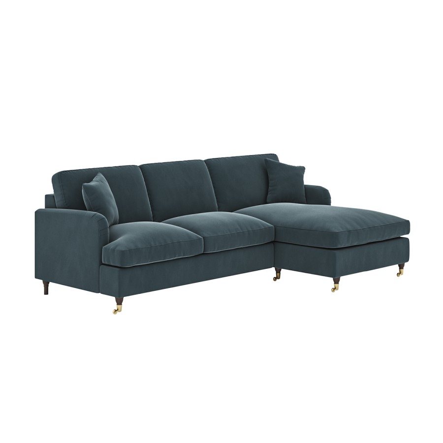 Blue Velvet Right Hand Facing 4 Seater Chaise Corner Sofa - Payton