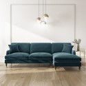 SOF145 Blue Velvet Right Hand Facing 4 Seater Chaise Corner Sofa - Payton