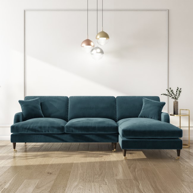 Blue Velvet Right Hand Facing 4 Seater Corner Sofa - Payton