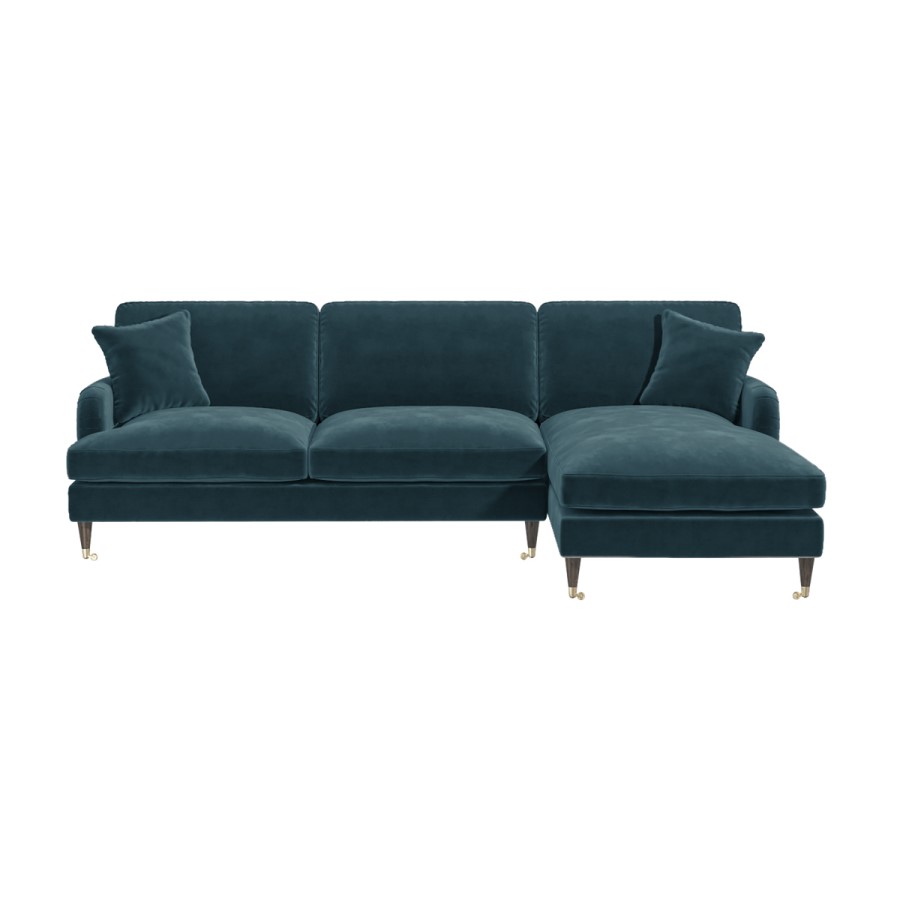 GRADE A2 - Blue Velvet Right Hand Facing 4 Seater L Shaped Sofa - Payton
