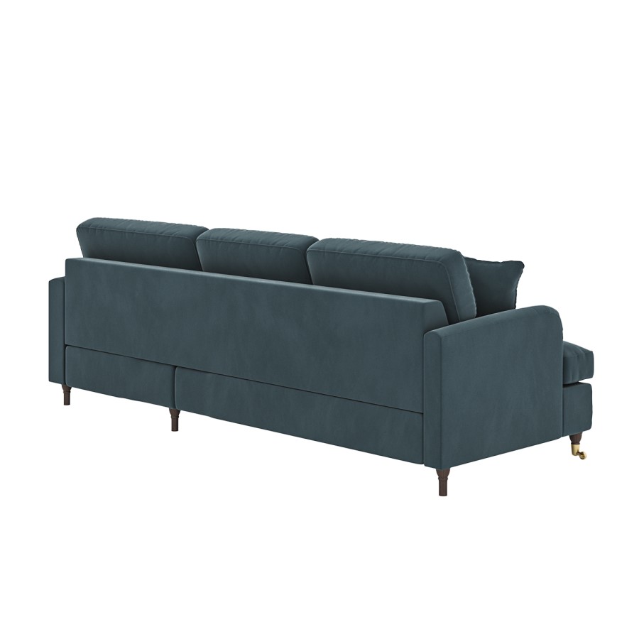 Blue Velvet Right Hand Facing 4 Seater Chaise Corner Sofa - Payton
