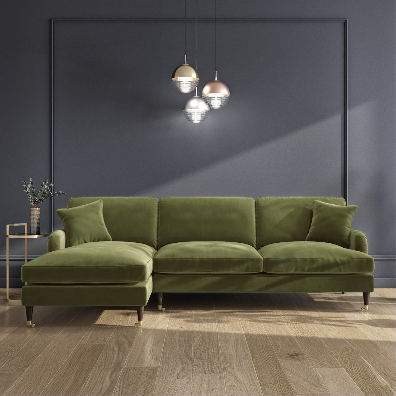 GRADE A2 - 3 Seater Right Hand Facing L Shaped Sofa in Olive Green ...