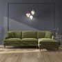 GRADE A2 - 4 Seater Right Hand Facing L Shaped Sofa in Olive Green Velvet - Payton