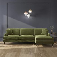 GRADE A2 - 4 Seater Right Hand Facing L Shaped Sofa in Olive Green Velvet - Payton