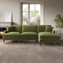 SOF146 Olive Green Velvet Right Hand 4 Seater Chaise Corner Sofa - Payton