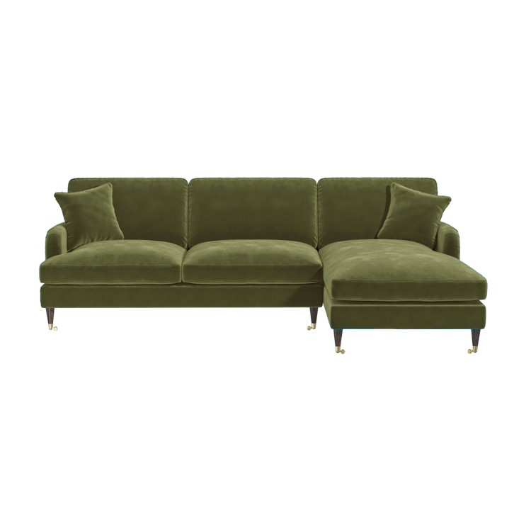 Olive Green Velvet Right Hand 4 Seater Corner Sofa - Payton