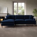 SOF147 Navy Velvet Left Hand Facing 4 Seater Chaise Corner Sofa - Payton