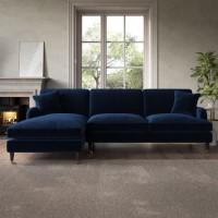 Navy Velvet Left Hand Facing 4 Seater Chaise Corner Sofa - Payton Navy Velvet Left Hand Facing 4 Seater Chaise Corner Sofa - Payton