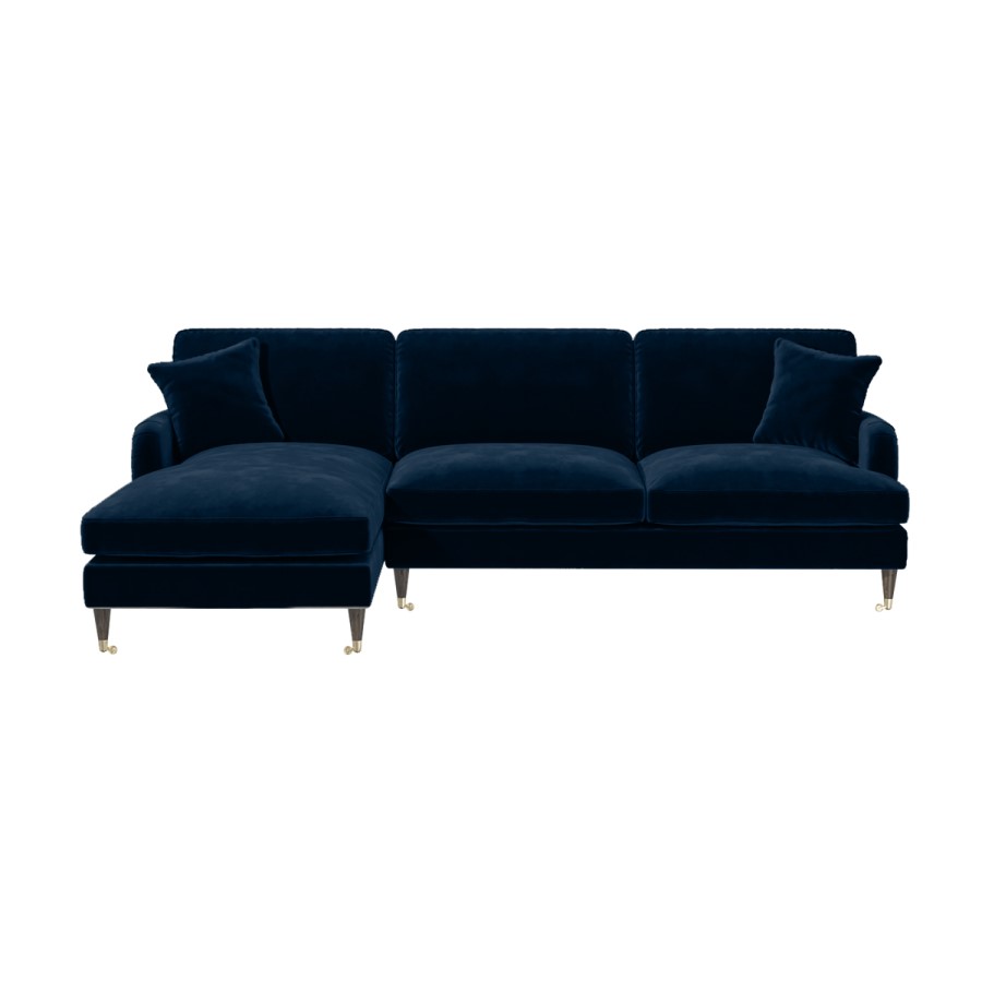 Navy Velvet Left Hand Facing 4 Seater Chaise Corner Sofa - Payton