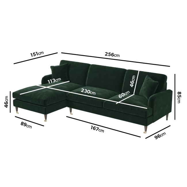 Dark Green Velvet Left Hand Facing 4 Seater Corner Sofa - Payton