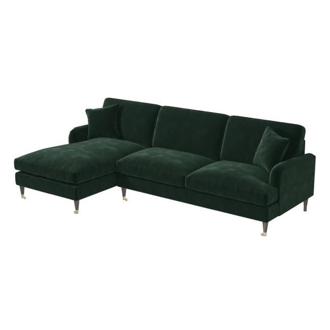 Dark Green Velvet Left Hand Facing 4 Seater Corner Sofa - Payton