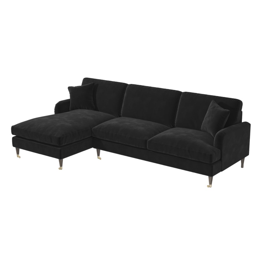 Black Velvet Left Hand Facing 4 Seater Chaise Corner Sofa - Payton