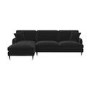 Black Velvet Left Hand Facing 4 Seater Chaise Corner Sofa - Payton