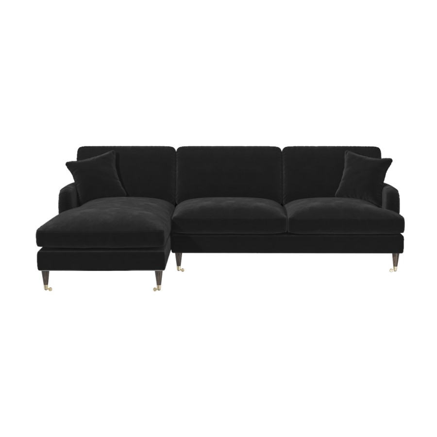 Black Velvet Left Hand Facing 4 Seater Chaise Corner Sofa - Payton