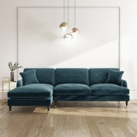 GRADE A2 - Blue Velvet Left Hand Facing 4 Seater L Shaped Sofa - Payton