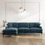 Blue Velvet Left Hand Facing 4 Seater L Shaped Sofa - Payton