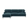 Blue Velvet Left Hand Facing 4 Seater L Shaped Sofa - Payton