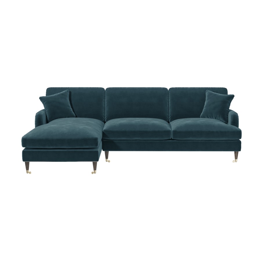 Blue Velvet Left Hand Facing 4 Seater L Shaped Sofa - Payton
