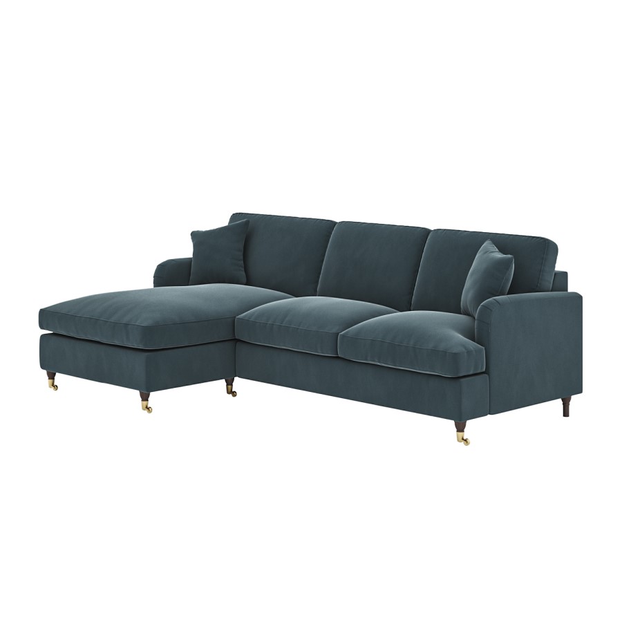 Blue Velvet Left Hand Facing 4 Seater L Shaped Sofa - Payton