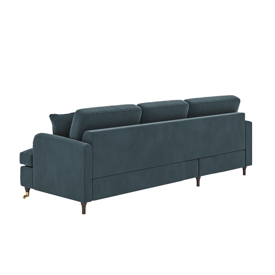 Blue Velvet Left Hand Facing 4 Seater L Shaped Sofa - Payton
