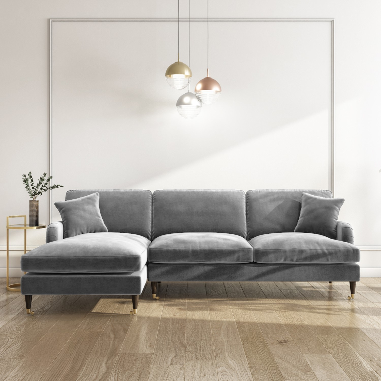 Left Hand Facing 3 Seater L Shaped Sofa in Silver Grey - Payton ...