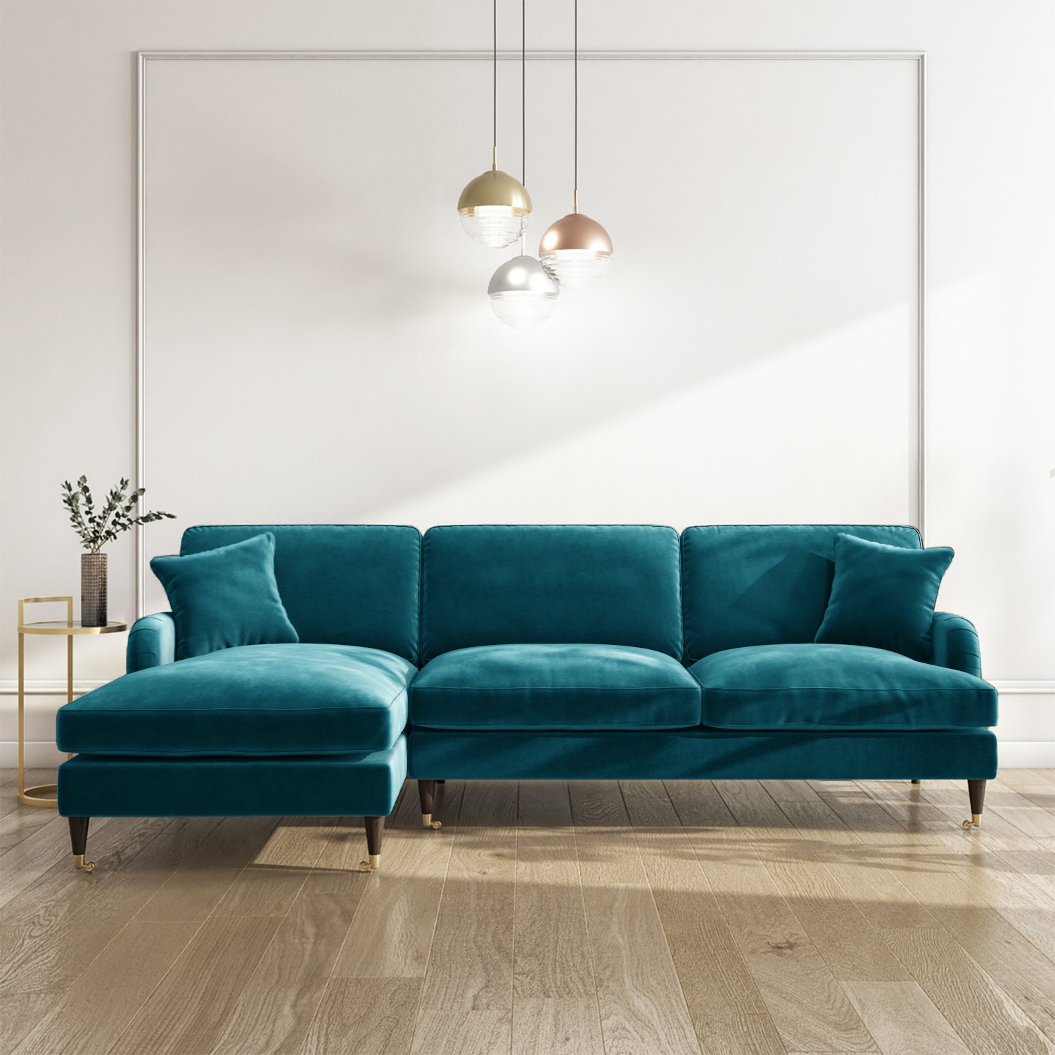 GRADE A1 - 3 Seater Left Hand Facing L Shaped Sofa in Teal Velvet ...