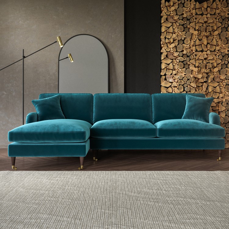 Teal Velvet Left Hand Facing 4 Seater Corner Sofa - Payton