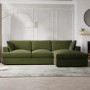Large Olive Green Velvet Right Hand 4 Seater Chaise Corner Sofa - August