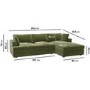 Large Olive Green Velvet Right Hand 4 Seater Chaise Corner Sofa - August