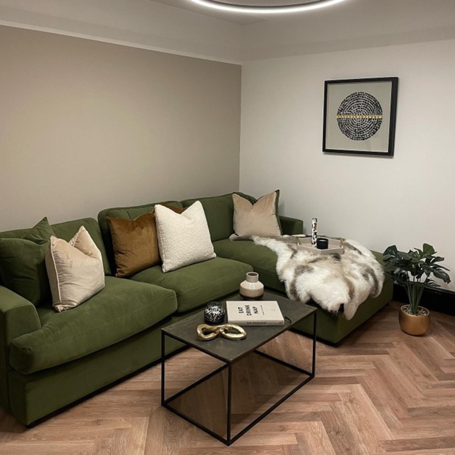 ONLY OPENED - 3 Seater Right Hand Facing L Shaped Sofa in Olive Green - August