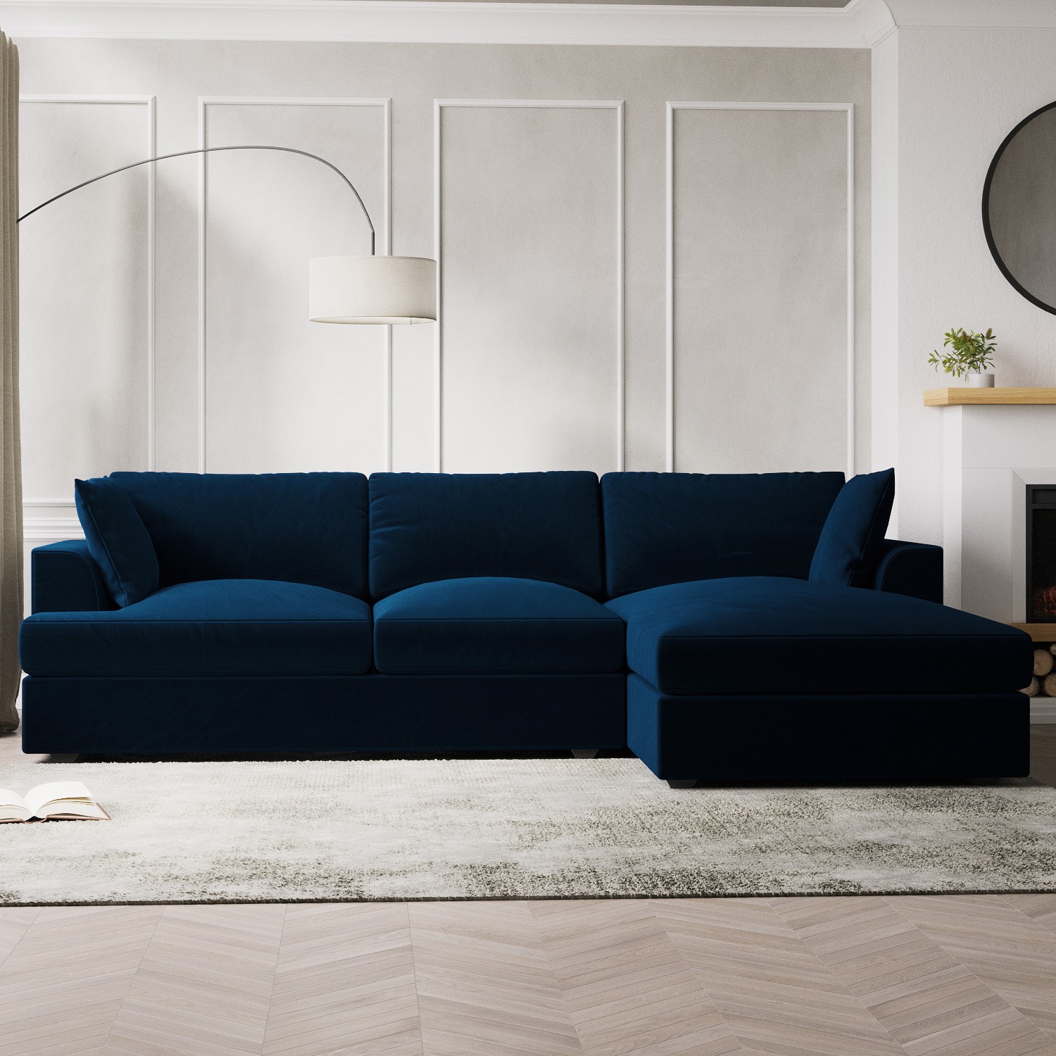 Read more about Large navy velvet right hand facing l shaped sofa seats 4 august