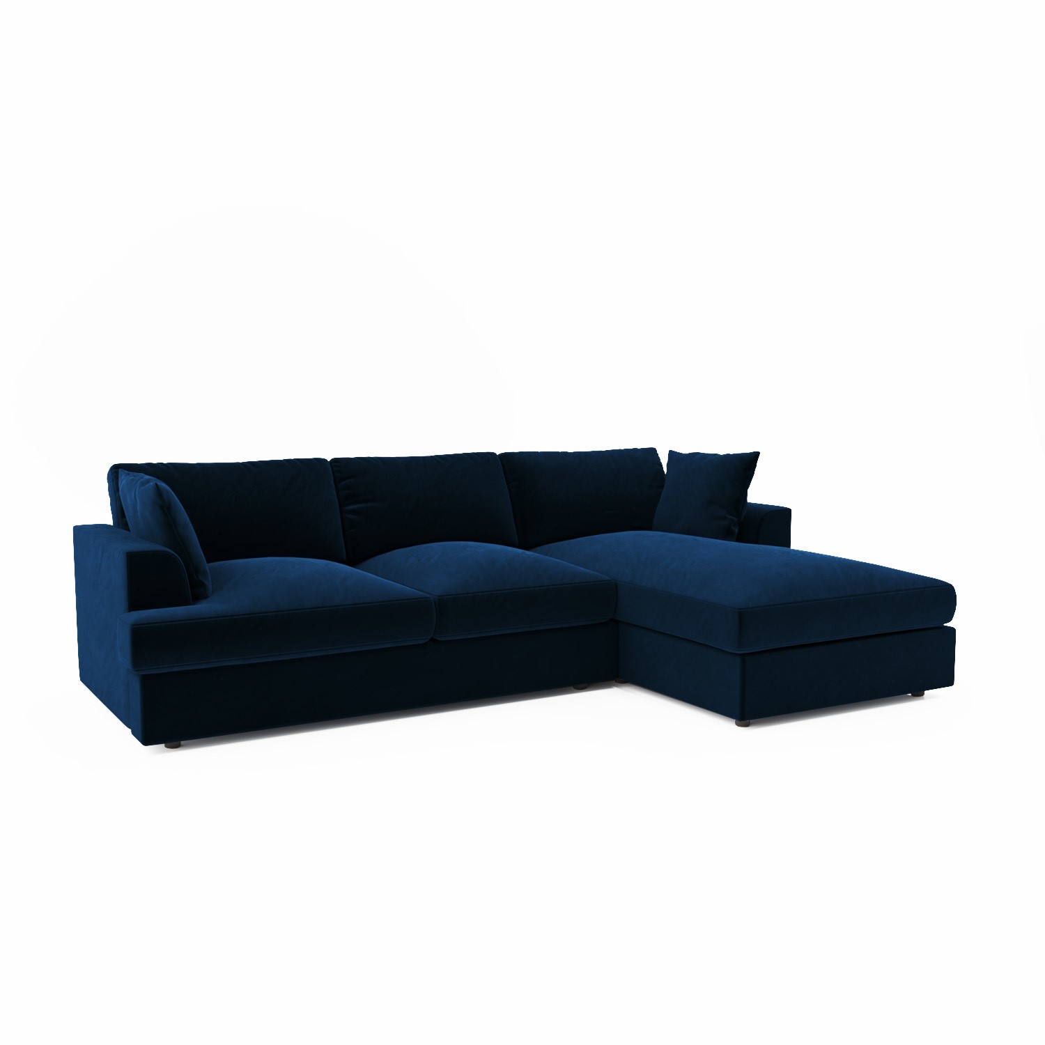 Photo of Large navy velvet right hand facing l shaped sofa - seats 4 - august