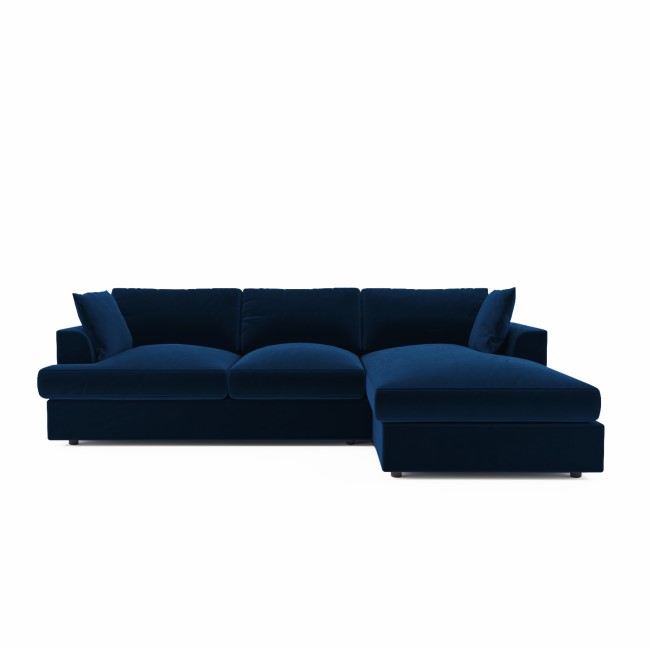 Large Navy Velvet Right Hand 4 Seater Corner Sofa - August