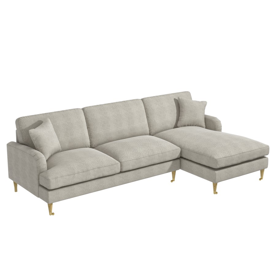 ONLY OPENED - 4 Seater Right Hand Facing L Shaped Sofa in Beige Woven Fabric - Payton