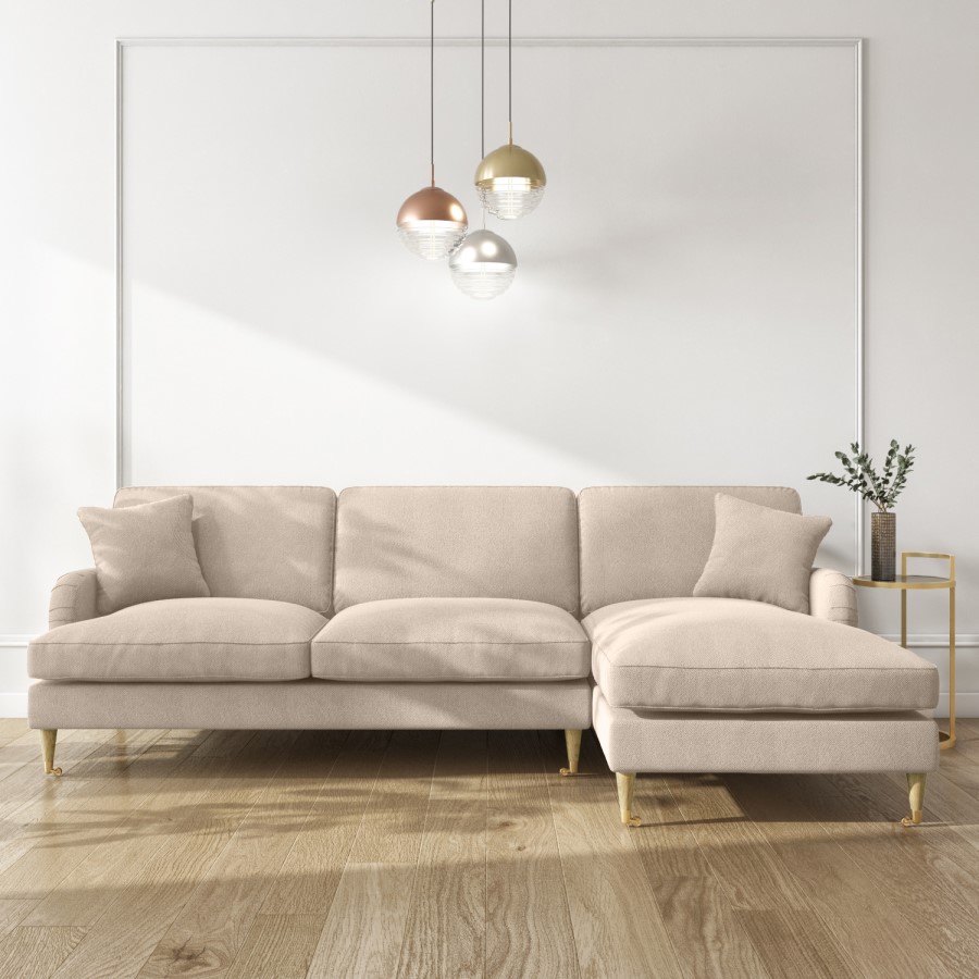 GRADE A2 - 4 Seater Right Hand Facing L Shaped Sofa in Beige Woven Fabric - Payton