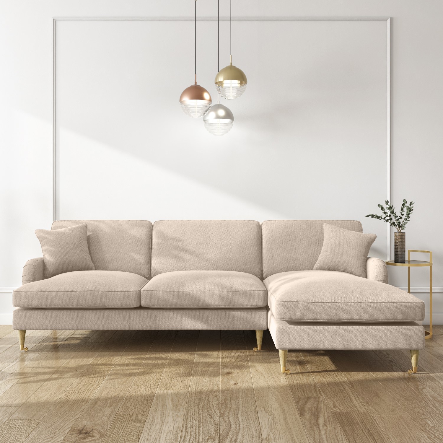 GRADE A2 - 4 Seater Right Hand Facing L Shaped Sofa in Beige Woven Fabric - Payton