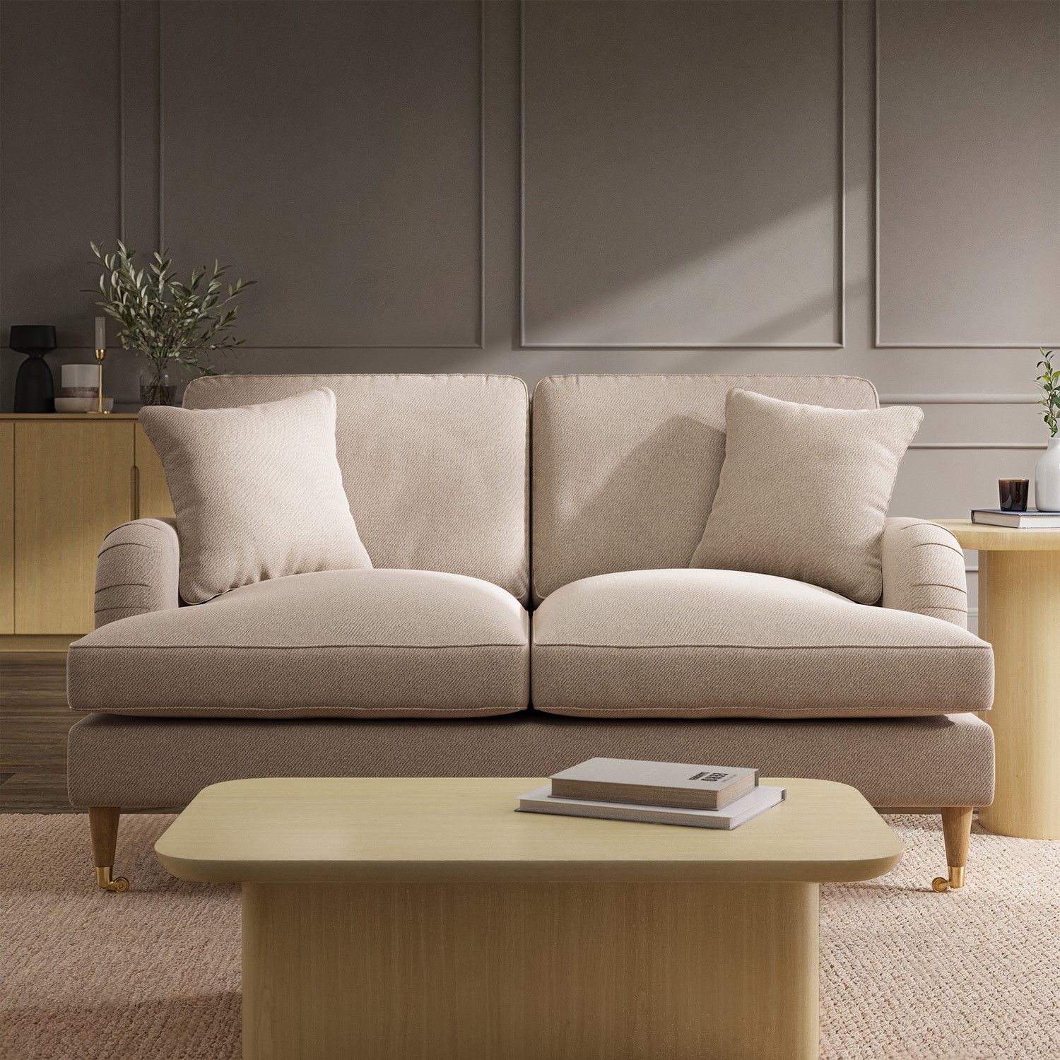 Payton Beige Woven Fabric 2 Seater Sofa