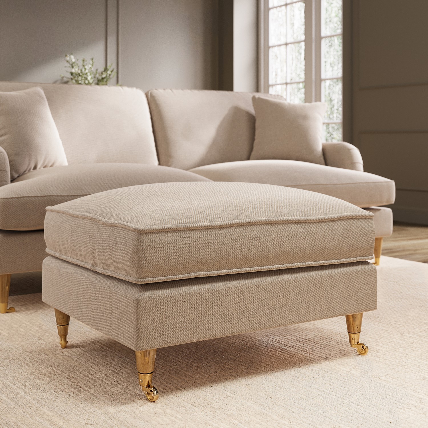 Payton Beige Large Woven Footstool