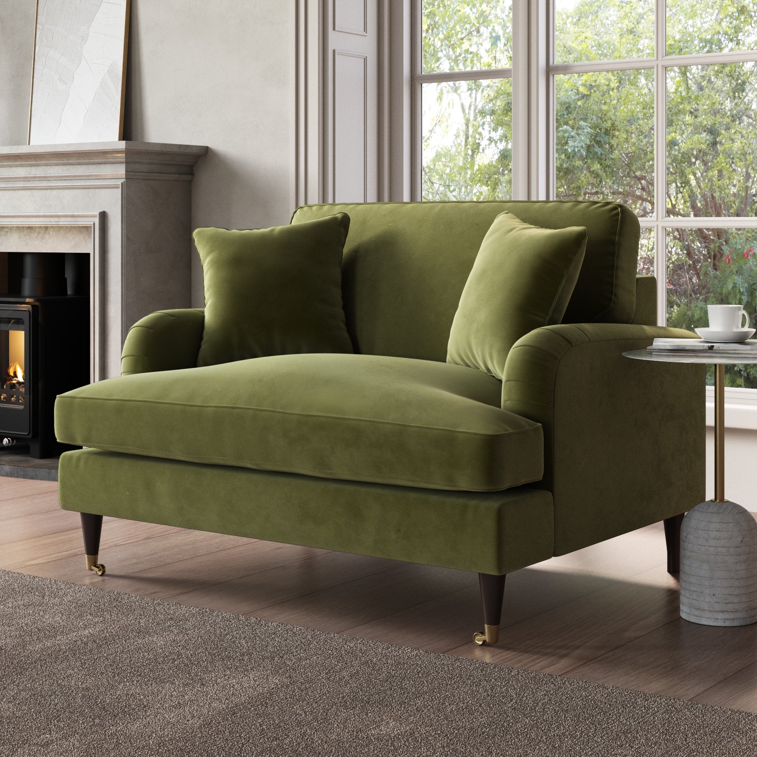 Olive Green Velvet Love Seat - Payton - Furniture123