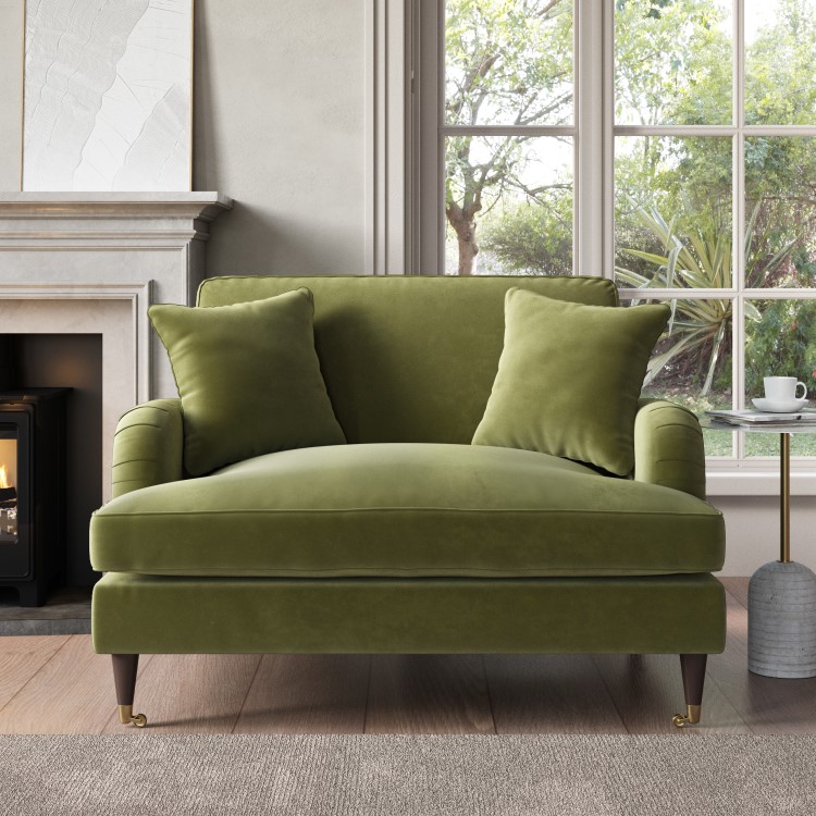 IMPERFECT - Olive Green Velvet Love Seat - Payton