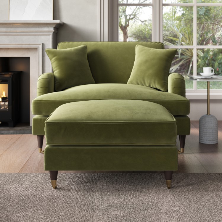 IMPERFECT - Olive Green Velvet Love Seat - Payton