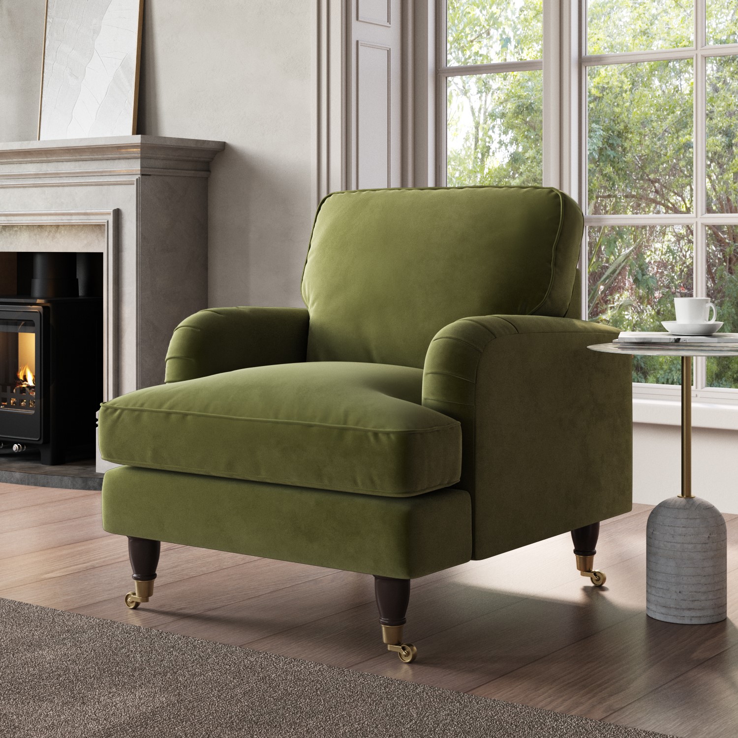 Photo of Olive green velvet armchair - payton