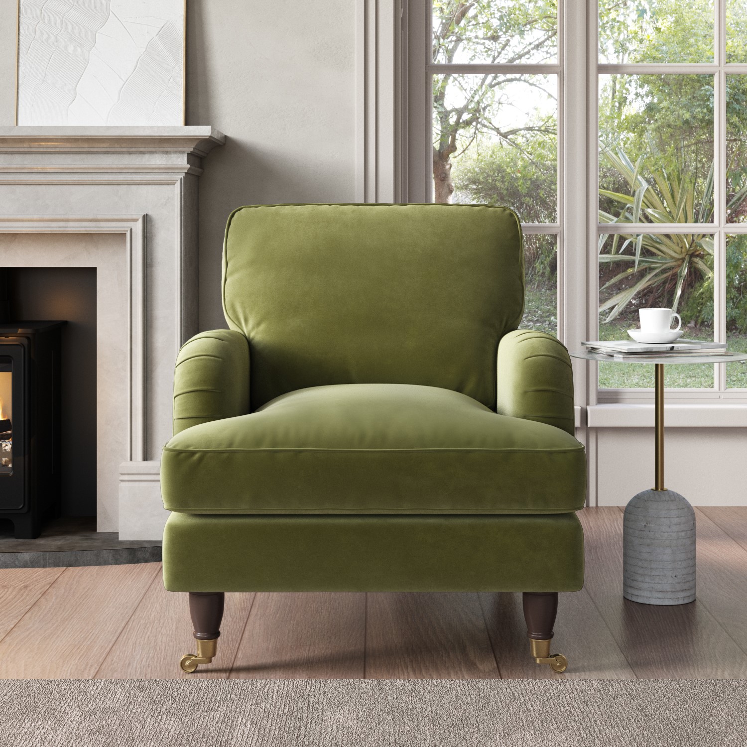 Read more about Olive green velvet armchair payton