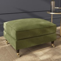 GRADE A2 - Olive Green Velvet Footstool - Payton