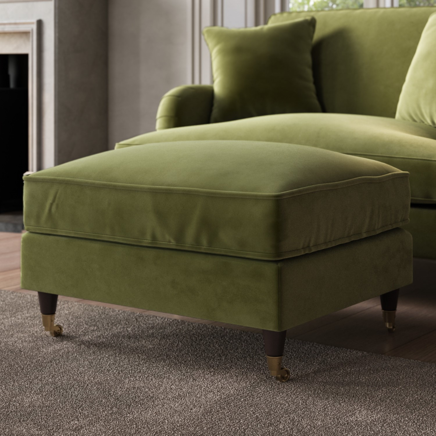 Payton Green Large Olive Velvet Footstool